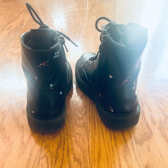 ZARA Floral Black Side Zipper Lace-up Combat Moto Boots Kids' Sz EU 32/ US 1 - Picture 4 of 7